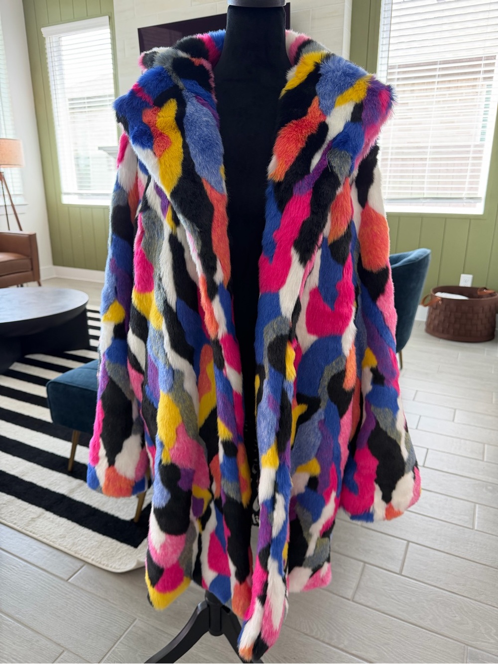 MATT SARAFA Rainbow Faux Fur Coat ASO Tyra Banks Size M/L